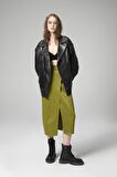 DERİCLUB WM019 Oversize Biker Hakiki Deri Kadın Mont