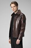 DERİCLUB WM249 JUMBO Yaka Kürklü Gerçek Deri Erkek Mont