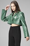 DERİCLUB WM034 Gerçek Deri Crop Blazer Kadın Ceket