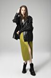 DERİCLUB WM019 Oversize Biker Hakiki Deri Kadın Mont
