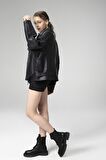 DERİCLUB WM031 JUMBO Oversize Biker Gerçek Deri Kadın Mont