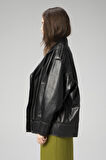 DERİCLUB WM019 Oversize Biker Hakiki Deri Kadın Mont