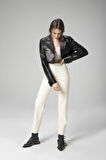DERİCLUB WM034 Gerçek Deri Crop Blazer Kadın Ceket
