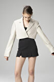 DERİCLUB WM034 Gerçek Deri Crop Blazer Kadın Ceket