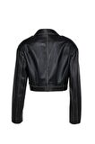 DERİCLUB WM022 Gerçek Deri Cropcut Biker Kadın Deri Mont