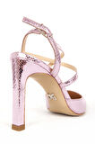DERİCLUB Kadın Stiletto Sivri Burun Arkası Açık Bantlı Topuklu Ayakkabı Gerçek Deri SY 27380 PEMBE