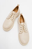 DERİCLUB Kadın Oxford Kalın Taban Bağcıklı Casual Ayakkabı Gerçek Deri BR 44196 BEJ
