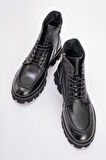 Erkek Kalın Taban Bağcıklı Fermuarlı Casual Bot Gerçek Deri MC 20235 SİYAH