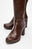 Kadın Yüksek Topuklu Fermuarlı Çizme Gerçek Deri BR 08012 KAHVERENGİ