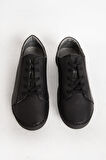 Kadın Comfort Lastik Bağcıklı Spor Günlük Ayakkabı Gerçek Deri BR 44186 SİYAH