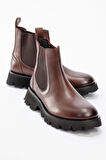 Erkek Kalın Taban Esnek Yan Bantlı Chelsea Bot Gerçek Deri MC 20285 KAHVERENGİ