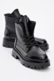 Kadın Kalın Taban İçi Yünlü Bağcıklı Casual Bot Gerçek Deri ZY 1560 SİYAH