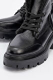 Kadın Kalın Taban İçi Yünlü Bağcıklı Casual Bot Gerçek Deri ZY 1560 SİYAH