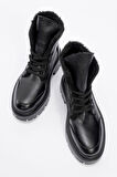 Kadın Kalın Taban İçi Yünlü Bağcıklı Casual Bot Gerçek Deri ZY 1560 SİYAH