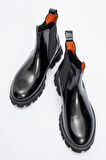 Erkek Kalın Taban Esnek Yan Bantlı Chelsea Bot Gerçek Deri MC 20285 SİYAH