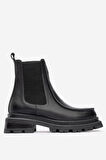 Kadın Kalın Taban Casual Chelsea Bot Gerçek Deri RC 37509 SİYAH