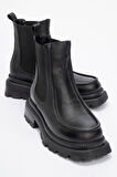 Kadın Kalın Taban Casual Chelsea Bot Gerçek Deri RC 37509 SİYAH