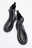 Kadın Kalın Taban Casual Chelsea Bot Gerçek Deri RC 38802 SİYAH