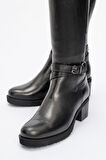 Kadın Yüksek Topuklu Fermuarlı Çizme Gerçek Deri BR 08029 SİYAH