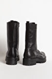 Kadın Postal Kalın Tabanlı Fermuarlı Günlük Bot Gerçek Deri BR 66159 SİYAH