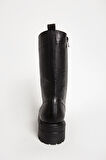 Kadın Postal Kalın Tabanlı Fermuarlı Günlük Bot Gerçek Deri BR 66159 SİYAH