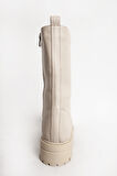 Kadın Postal Kalın Tabanlı Fermuarlı Günlük Bot Gerçek Deri BR 66159 BEJ