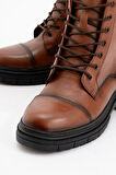 Kadın Fermuarlı Bağcıklı Casual Bot Gerçek Deri BR 66245 TABA