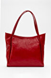 DERİCLUB Nova Kadın Çift Saplı Shopper Çanta Gerçek Deri KOYU KIRMIZI