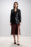 DERİCLUB Gloria Kadın Ceket Yaka Tek Düğmeli Gerçek Deri Blazer Ceket SİYAH