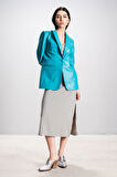 DERİCLUB Gloria Kadın Ceket Yaka Tek Düğmeli Gerçek Deri Blazer Ceket TURKUAZ