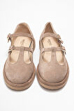 DERİCLUB Kadın Çift Tokalı Günlük Ayakkabı Gerçek Deri RC 40205 BEJ