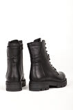 DERİCLUB Kadın Bağcıklı Kalın Taban Fermuarlı Günlük Bot Gerçek Deri BR 66286 SİYAH