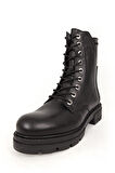 DERİCLUB Kadın Bağcıklı Kalın Taban Fermuarlı Günlük Bot Gerçek Deri BR 66286 SİYAH