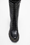 DERİCLUB Kadın Fermuarlı Bağcıklı Casual Çizme Gerçek Deri BR 88046 SİYAH