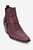 DERİCLUB Kadın Sivri Burun Western Kısa Topuklu Bilek Bot Gerçek Deri ZY 1563 BORDO