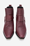 DERİCLUB Kadın Sivri Burun Western Kısa Topuklu Bilek Bot Gerçek Deri ZY 1563 BORDO