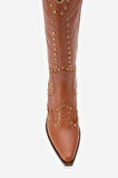 DERİCLUB Kadın Yüksek Topuk Sivri Burun Çizme Gerçek Deri ZY 1608 TABA