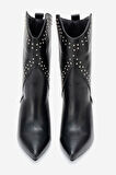 DERİCLUB Kadın Sivri Orta Topuk Bot Gerçek Deri RG 5510 SİYAH