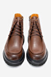DERİCLUB Erkek Kalın Taban Bağcıklı Bot Gerçek Deri FR 54086 TABA