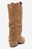 DERİCLUB Kadın Geniş Kesim Kısa Topuklu Çizme Gerçek Deri RG 3019 TÜTÜN
