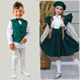 MODAVALS KARDEŞ KOMBİN YELEKLİ PAPYONLU ERKEK ÇOCUK TAKIM - YEŞİL