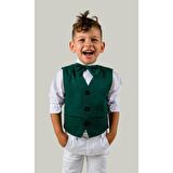 MODAVALS KARDEŞ KOMBİN YELEKLİ PAPYONLU ERKEK ÇOCUK TAKIM - YEŞİL