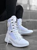 BA0600 Bağcıklı Beyaz Yüksek Taban Boksör Unisex Spor Postal Bot