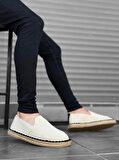 BA0224 BOA Rahat Düz Taban Espadril Örme Triko Bej Günlük Erkek Ayakkabı