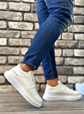 BA0302 Kalın Taban Bağcıksız Tarz Casual Beyaz Erkek Ayakkabı