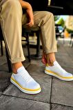 CH979 Santoni GBT Spor Erkek Ayakkabı BEYAZ/SARI
