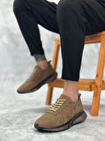 BA0324 İçi Dışı Hakiki Deri Rahat Taban Kahverengi Sneakers Casual Erkek Ayakkabı