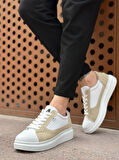 BA0423 BOA Kalın Yüksek Taban Beyaz Krem Bağcıklı Spor Erkek Ayakkabı
