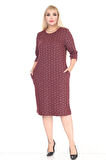 Çift Cepli Desenli Esnek Kışlık Büyük Beden Midi Elbise 45C-2713
