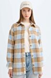 DeFacto Relax Fit Gömlek Yaka Kareli Flanel Uzun Kollu Gömlek Tunik D4774AX24AUBE409